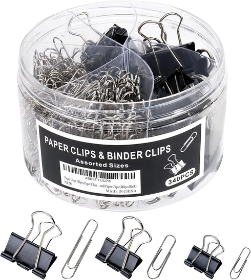 Paper Clips 340pcs Paper Clips Assorted Sizes Binder Clips Large/Small Paper Clips (Black)...