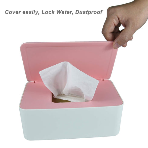 Diaper Wipes Dispenser, Tissue Storage Box Case, Wet Wipe Dispenser Holder with Lid for Home, Office, Cars (Pink)...