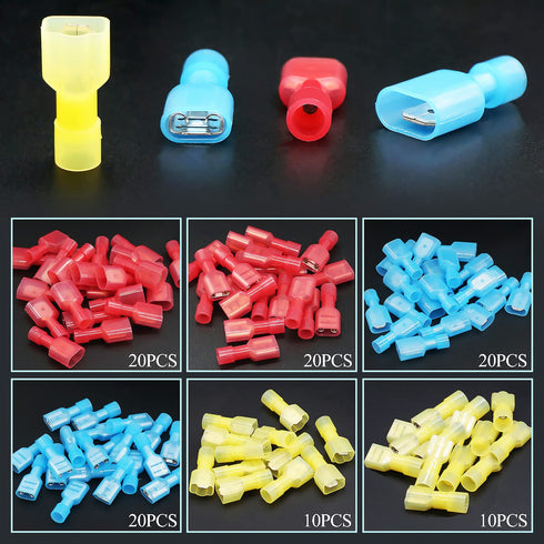 Twidec/100PCS Nylon Spade Connectors Kit 22-10 Gauge Male and Female Wire Spade Terminal Quick Disconnect Fully Insulated Wire Crimp Connector for...