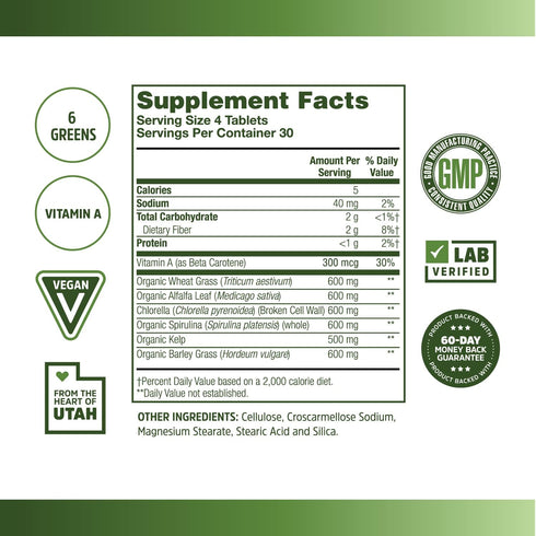 Zhou Nutrition Total Greens, Mega Superfood Tablets, Blend of Greens Supplement, Fiber and Antioxidants, Vitamin A, Spirulina, Chlorella, Alfalfa,...