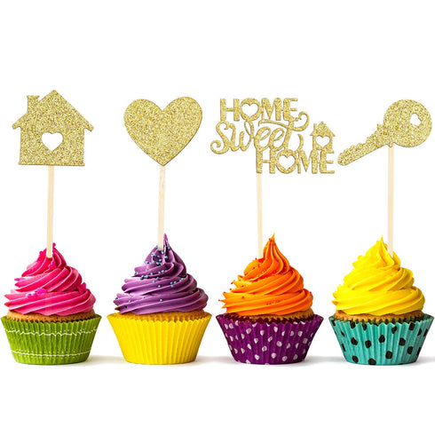 Zonon 55 Piece Home Sweet Home New House Welcome Party Cupcake Topper - Gold Glitter, Housewarming...
