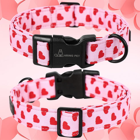 ARING PET Valentine's Day Dog Collar-Cute Cotton Heart Dog Collars, Adjustable Valentine Pink Heart Pet Collars Girl Puppy Collar with Quick Relea...