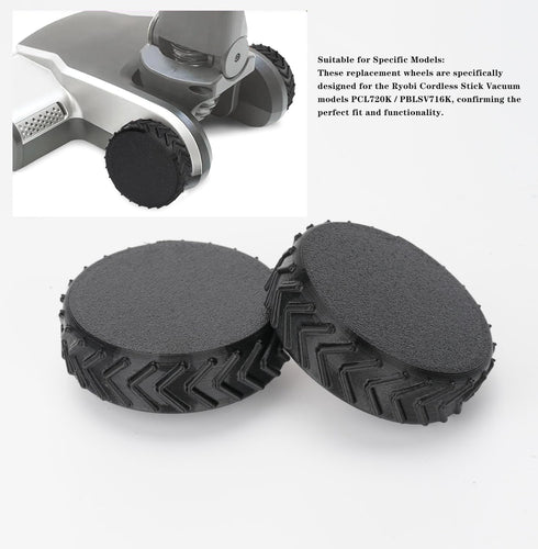 Heavy Duty Rubber Replacement Wheel Compatible For Ryobi Cordless Stick Vacuum,1 Pair Wheels With Added Rolling Patterns For Ryobi (Pcl720k / Pbls...