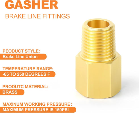 GASHER 10PCS 1/8" NPT Brake Line Adapter Fittings 3/8"-24 Threads for Inverted Flare Female...