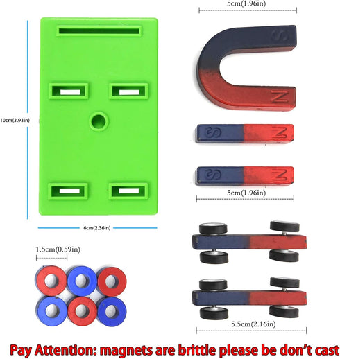 EUDAX Labs Junior Science N/S Magnet Set for Education Science Experiment Tools Icluding Bar/Ring/Horseshoe/Compass Magnets...