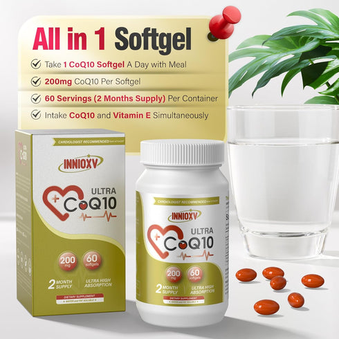 CoQ10 200mg Softgels for Heart Health, Powerful Antioxidant Supplement for Vascular Health, Energy Production, High Absorption CoQ10 Nutritional S...