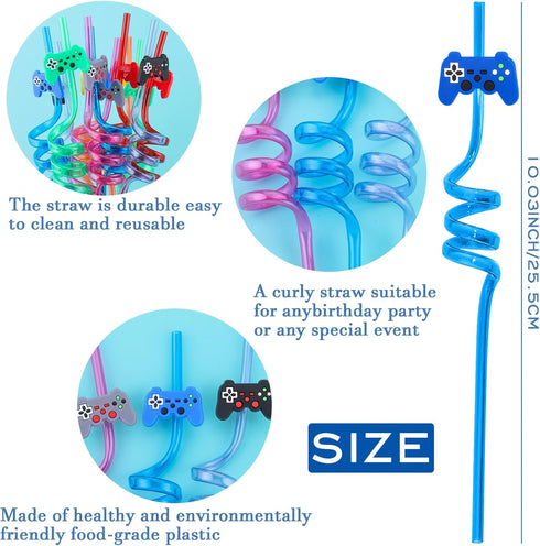 24Pcs Video Game Party Favors Straws Gamer Birthday Gift Drinking Straws Reuseable Game Straws for Kids Teen Boys Girls Game on Birthday Party Goo...