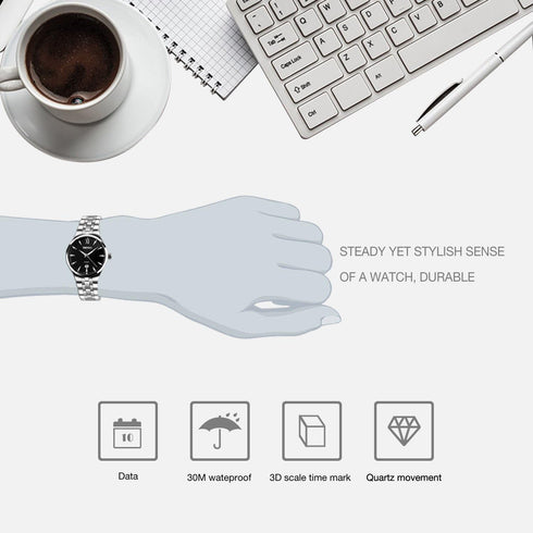 Mens Stainless Steel Analog Watch, Mens Luxury Wrist Dress Waterproof Watches, Quartz Classic Work Business Casual Watch with Roman Numeral...