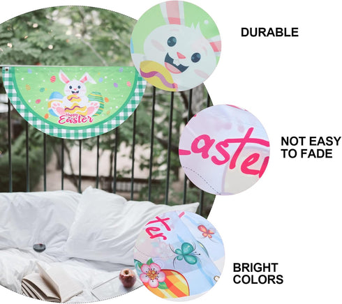 PRETYZOOM 2 Pcs Easter Fan Flags Half Fan Banner Decoration Happy Easter Cartoon Rabbit Eggs Semi-Circular Flags Decorations Bunting for Outdoor F...
