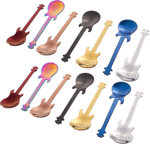 DEAYOU 14 Pieces Guitar Coffee Spoons, 18/10 Stainless Steel Small Spoon, 4.7 Inch Creative Demitasse Espresso Spoons for Dessert, Ice Cream, Tea,...