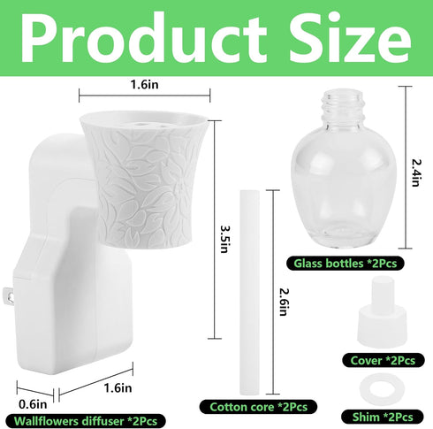 2 Pack WallFlower Fragrance Oil Plug in Diffuser- Wall Fragrance Diffuser Plug- Rotary Plug Design Wallflowers Diffuser with 2 Empty Bottles for H...