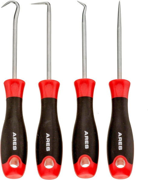 ARES 70256 - Precision Hook and Pick Set - 4-Piece Set Includes Precision 90 Degree, Hook, Combination and Straight Hooks and Picks - Chrome Vanad...