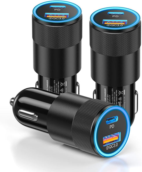 Car Charger USB C 3-Pack, Ancekoy 38W Dual Port PD + QC 3.0 Car Charger Adapter Fast Charging Cigarette Lighter USB Charger Adapter for iPhone 15 ...