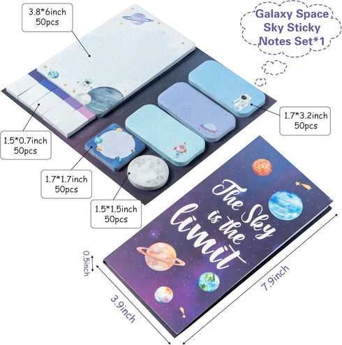 The Sky Is The Limit Sticky Notes Set, 550 Sheets, Outer Space Galaxy Planet Pattern Self-Stick Notes Pads Divider Tabs Bundle Writing Memo Pads B...