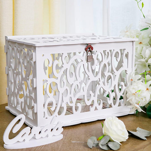 OurWarm PVC Hollow Wedding Envelope Box with Lock and Card Sign, Secure Money Box for Wedding Reception, Birthday, Baby Shower, Graduation Party S...