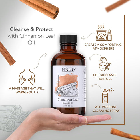 HBNO California Bottled Cinnamon Essential Oil (Leaf) 4 fl oz (120ml) - Natural Cinnamon Oil - Perfect for Cleaning, Aromatherapy, DIY, Soap & Dif...