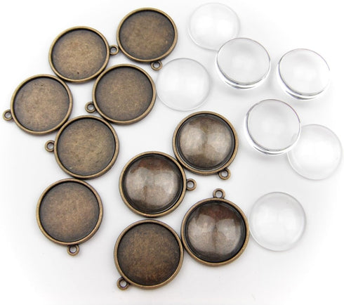 ALL in ONE 10pcs Double Side Cabochon Frame Setting Tray Pendant with 20pcs Clear Glass Dome Tile for DIY Jewelry Making (20MM)...