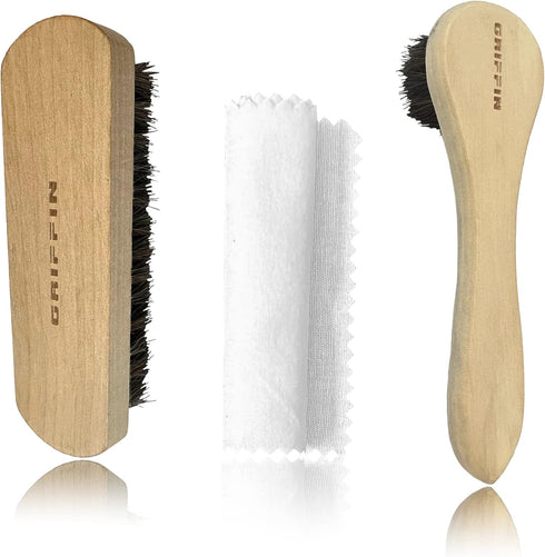 Griffin Shoe Care - 3-Piece Shine Kit - Horsehair Shine Brush, Polish Applicator, Shine Cloth - Premium Shoe Shine Kit...
