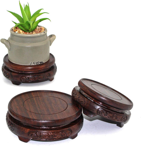 GOLDY&WENDY Round Brown Rosewood Pedestal Base Display Stand (3.8" Inside Diameter)...