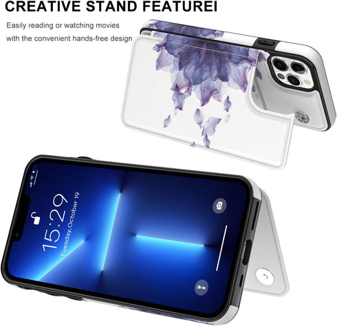 LETO for iPhone 13 Pro Case,Luxury Flip Folio Leather Wallet Case Cover with Fashion Designs for Girls Women,Card Slots Kickstand Protective Phone...