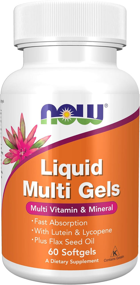 NOW Supplements, Liquid Multi Gels with Lutein and Lycopene, plus Flax Seed Oil, 60 Softgels...