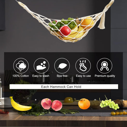 Fruit Hammock, Hanging Fruit Hammock with Hooks Fruit Hammock for Kitchen Under Cabinet Cotton Handwoven Space Saving Under Cabinet Fruit Hammock ...