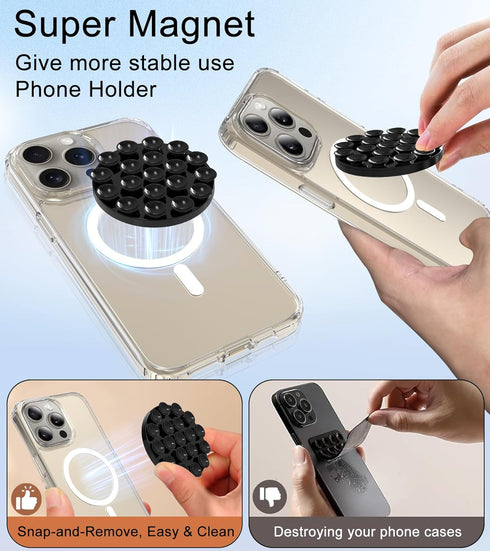 Magnetic Suction Cup Phone Mount, Suction Cup Phone Mount for Mirror Compatible with iPhone MagSafe Phone Case Silicone Suction Cup Phone Grip Hol...