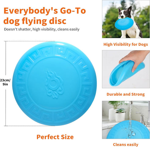 Indestructible Dog Flying Discs,Interactive Rubber Flyer Dog Toys,Put Cloth in Middle for Durability,Glow at Night,9 inch for Medium/Large Dogs.(Y...