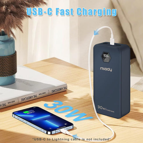 Miady Portable Charger, 20000mAh Travel Battery Pack with LED Display 30W PD Fast Charging Power Bank with 3 Outputs & USB C Input Compatible with...