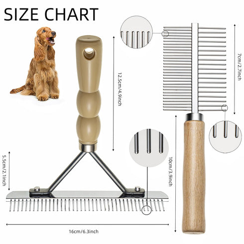 Undercoat Rake for Dogs, 3 Pack Pet Grooming Brush Set Long Tooth Rake Brush & Double-Sided Teech Comb & Stainless Steel Shedding Comb, Long Haire...