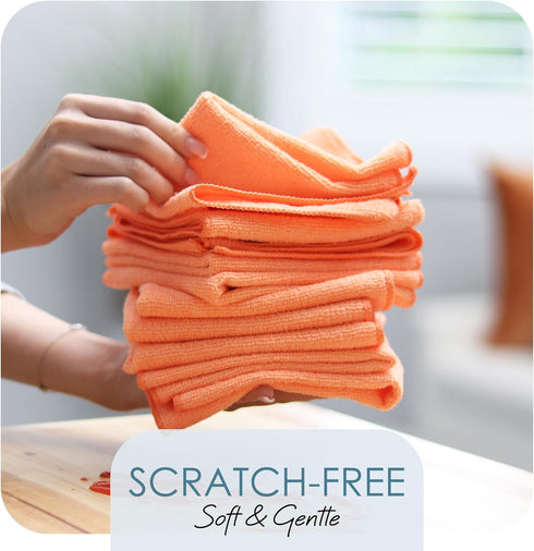 Hearth & Harbor Microfiber Cleaning Cloth, Microfiber Towels for Cars 12 Pack Washcloths, Orange Cleaning Rags, Reusable Microfiber Towel, Microfi...