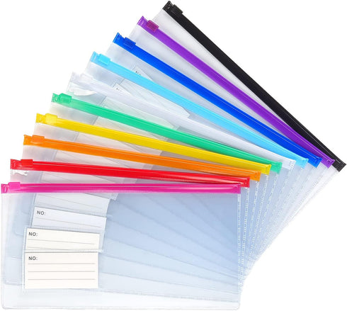 Tamaki 10 Pack Zipper Plastic Envelopes, Small Plastic Envelopes, A6 Size for Pencil Case Bulk, Bill Bag, 10 Color (9x4.7 Inch)...