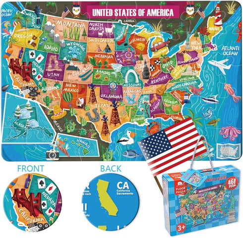 Kids Puzzle Toy Puzzles for Kids Ages 4-8 USA Map Floor Puzzle Raising Children Recognition &Promotes Hand-Eye Coordinatio (46Pcs)...