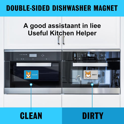 Cute Cartoon Animal Clean Dirty Dishwasher Magnet, Refrigerator Washing Machine Magnet Double Sided Kitchen Reversible Dish Washer Sign, Apartment...