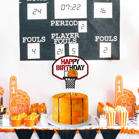 Basketball Cake Topper Happy Birthday Sign Cake Decorations for Basketball Ball Player Scene Sport Net Court Themed Man Women Boy Girl Birthday Pa...