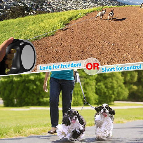 Double Retractable Dog Leash for Two Dogs Up to 50 lbs Per Dog - 16 ft Coupler Dog Leashes for Small Medium Dogs - One Locked System, Non Slip Gri...