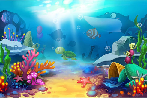 Aquarium Background Underwater World Cartoon Aquatic Plants Coral Turtle Fish Tank Background Cute Undersea Marine Life Terrarium Background Fish ...
