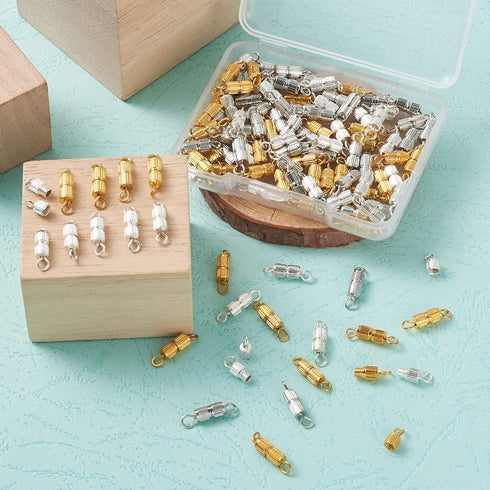 KISSITTY 120pcs/box Brass Screw Twist Clasps Tube Fastener Cord End Caps Golden & Platinum & Silver 15x3.5mm for DIY Jewelry Bracelet Necklace Mak...