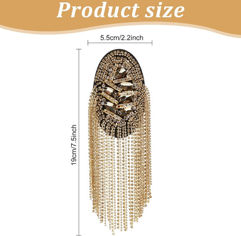 2pcs Metal Tassel Link Chain Epaulet Rhinestone Tassel Shoulder Epaulet Beaded Crystal Shoulder Boards Badge Brooch Pins Punk Epaulettes for Men W...