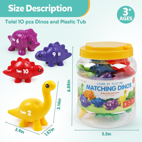 Matching Number Counting Dinosaur Toys with Double-Sided 1 2 3 Number Preschool Learning Sensory Sorting Educational Montessori Toy Sets for Kids ...