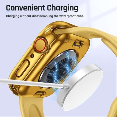 Goton 2 in 1 Waterproof Case for Apple Watch Screen Protector 44mm SE 2nd Gen Series 6 5 4 SE, 360 Protective Glass Face Cover Hard PC Bumper + Ba...