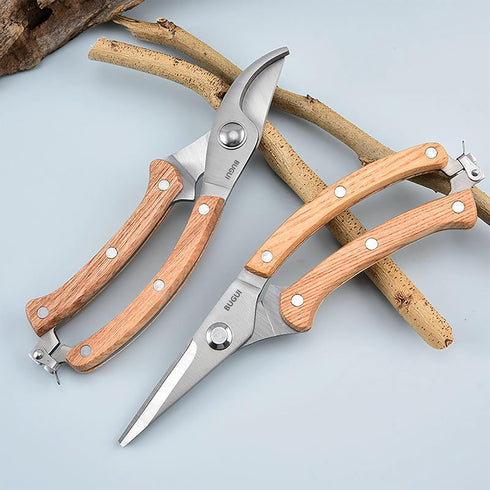 BUGUI 8" Straight Tip Garden Scissors - All Steel Construction with Wooden Handle Gardening Scissors, Premium SK-5 Blade Garden Shears Pruning She...