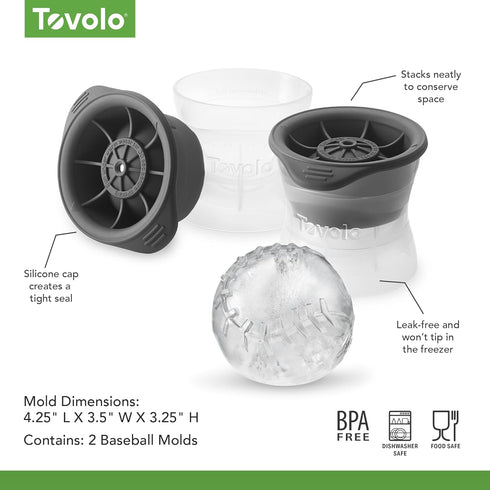 Tovolo Craft Ice Molds – Baseball 2.5” Large Sports Ice Spheres for Whiskey, Bourbon, Cocktails, Gifts & More – 2 Pack Slow Melting, Stackable, BP...