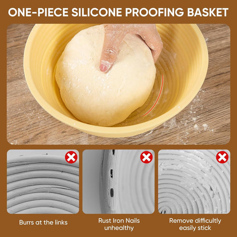 Proofing Basket, JCORJCUS Silicone Banneton Basket Sourdough Starter Kit with 5pcs Sourdough Scoring Tool, 9'' Proofing Bowls Baking Supplies for ...