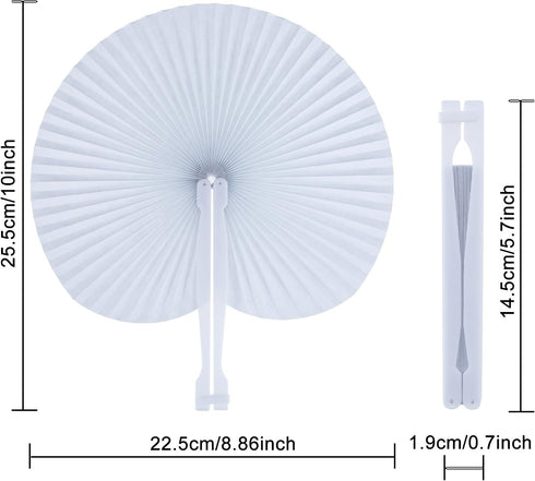 Pangda 24 Pack Folding Fans Round Paper Fans Assortment with Plastic Handle for Wedding Favor Party Bag Filler(White)...
