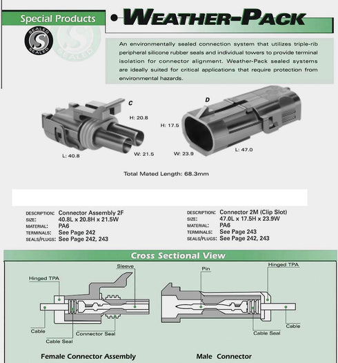 5-Pack (2-PIN) 20 Amps Weather-Pack Waterproof Male Female 2-Conductor Connector, Pin Socket Seal Kit 14-16 AWG...