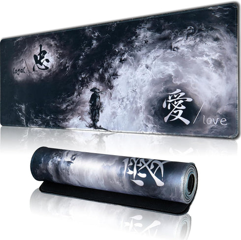 Black and White Large Gaming Mouse Pad for Desk, Desk Mat with Seamed Edges, Waterproof Desk Pad, Non-Slip Rubber Base, 31.5x11.8 Inch Keyboard Pa...