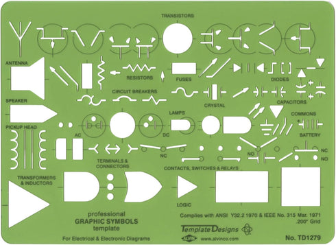 ALVIN TD1279, Electric/Electronic Template, Design Tool for Students and Professionals Size: 5" x 7" x .03"...