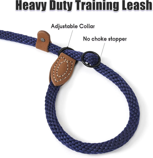 Mile High Life Slip Leads for Dogs | Heavy Duty Dog Training Leash | 6 Feet No Pull Slip Leashes w Leather Tip | Navy Rope Lead for Dogs Outside...