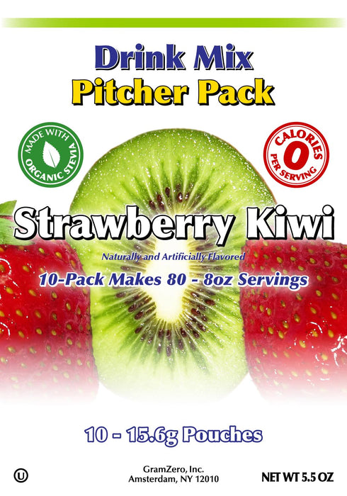 GramZero Strawberry Kiwi, Sugar Free Drink Mix, Pitcher Pack, Great For Nutrition Club Loaded Tea, Zero Calorie, Stevia Sweetened...